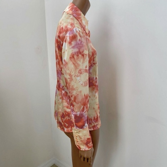 St John Vintage Orange Yellow Tie Dye Enamel Button Down Blouse-Size 14 - Picture 3 of 5